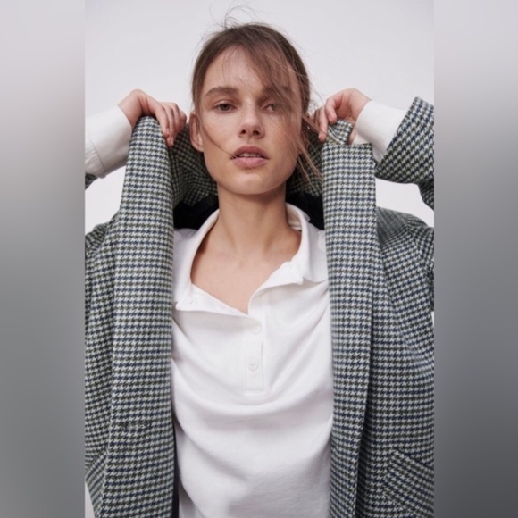 Zara Blazer Coat Buttoned Multicolored Houndstooth NWOT - Picture 3 of 11